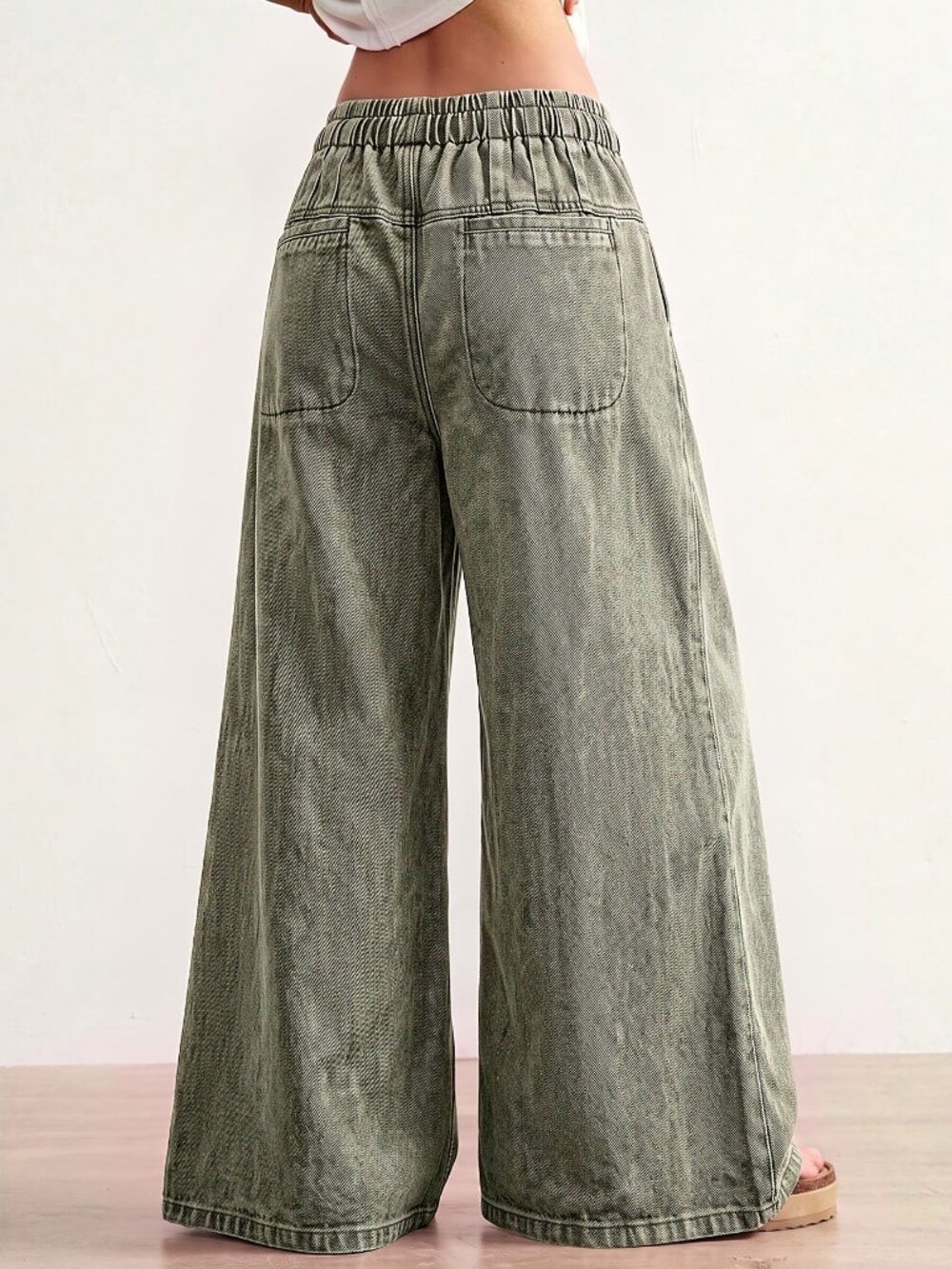 Army Green Casual Women's Woven Loose Fit Denim Jeans - Picture 2 of 7